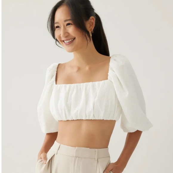 Tops - Square Neck Puff Sleeve Top With White Floral Pattern NWT